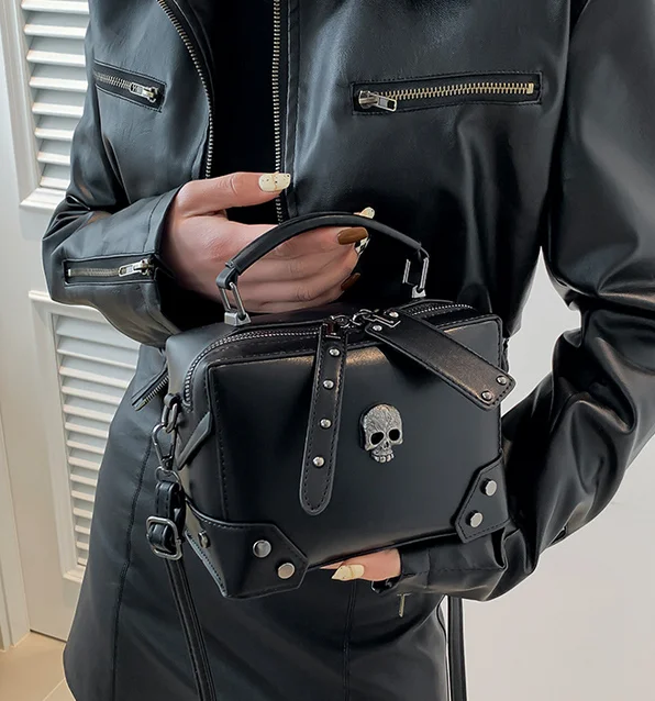 حقيبة كروس على شكل جمجمة للنساء حقيبة حمل أوروبية وأمريكية 2026 موضة جديدة حقيبة دراجة نارية ببرشام هيكل عظمي حقيبة كتف C064 #4