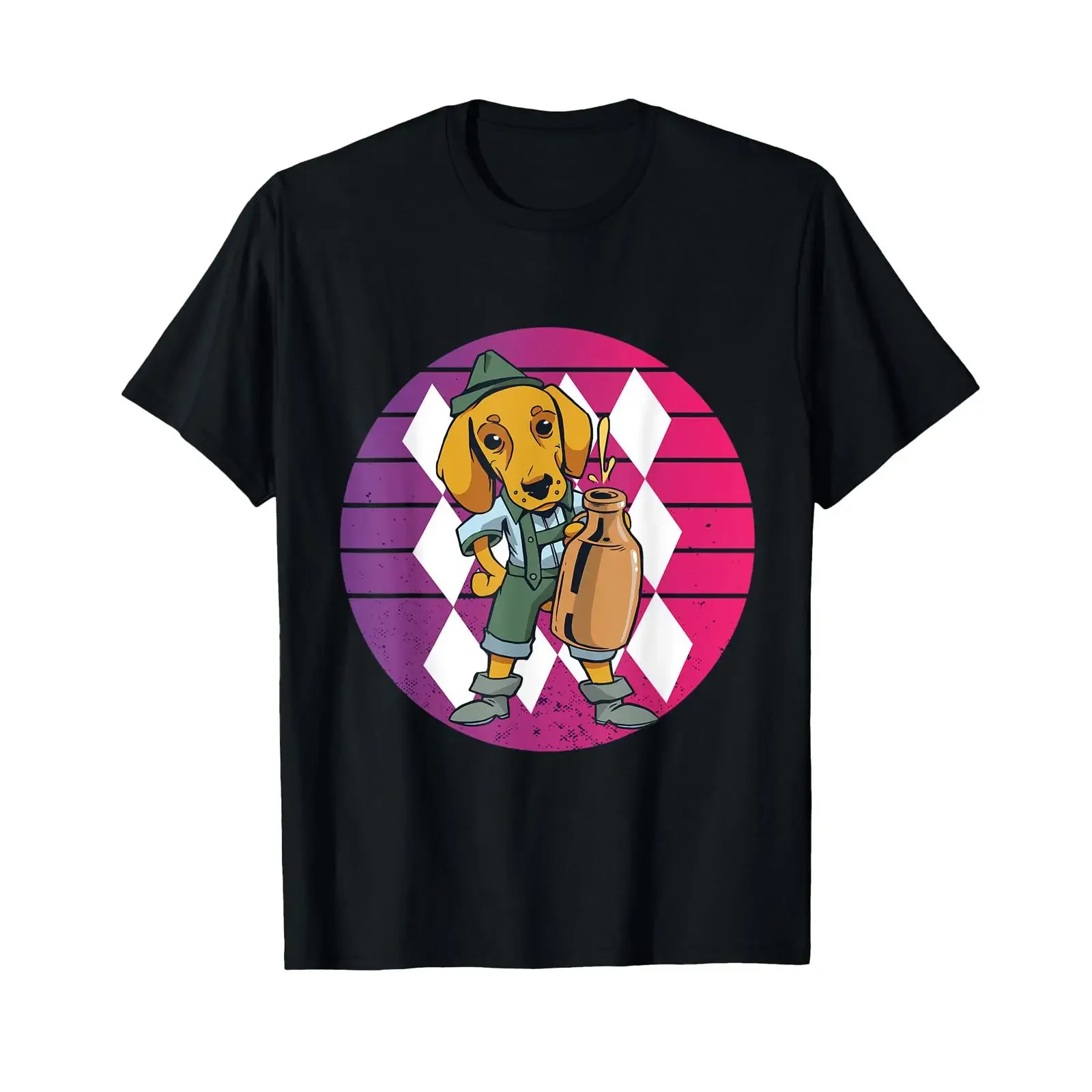 Funny dachshund dog drinking beer lover German T shirt black vintage Washed Stretched Slightly Casual designer clothes Stylish