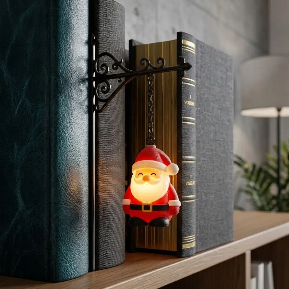 Vintage Christmas Bookshelf Lamp Iron Bracket Warm LED Light Santa Claus Hanging Lamp Christmas Tree Xmas Themed