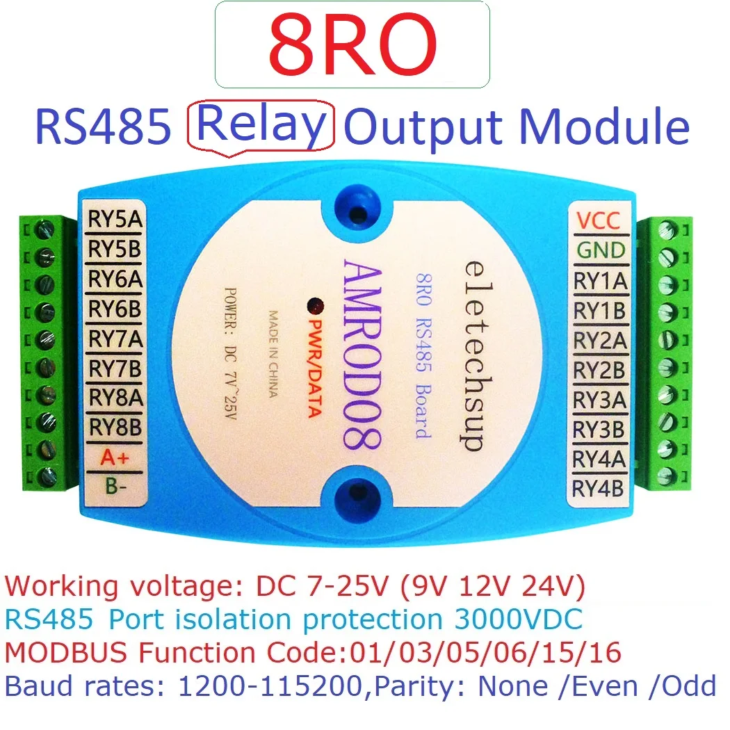 RTU 8RO  High-quality RS485 MODBUS Relay PLC  Module for Control with AMROD08 Communication, 12-24V DC Supply