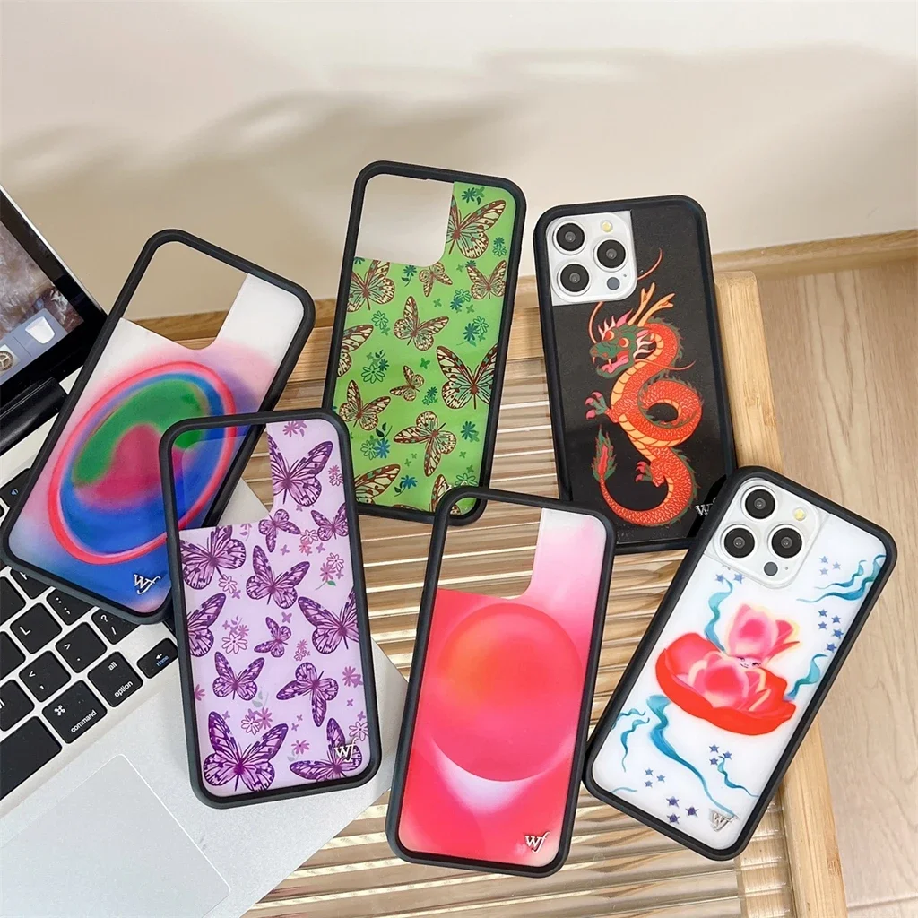 Art Aurora Purple Green Butterfly Loong Matte Shockproof Protective Phone Cover Case For iPhone 15 14 13 Pro Max