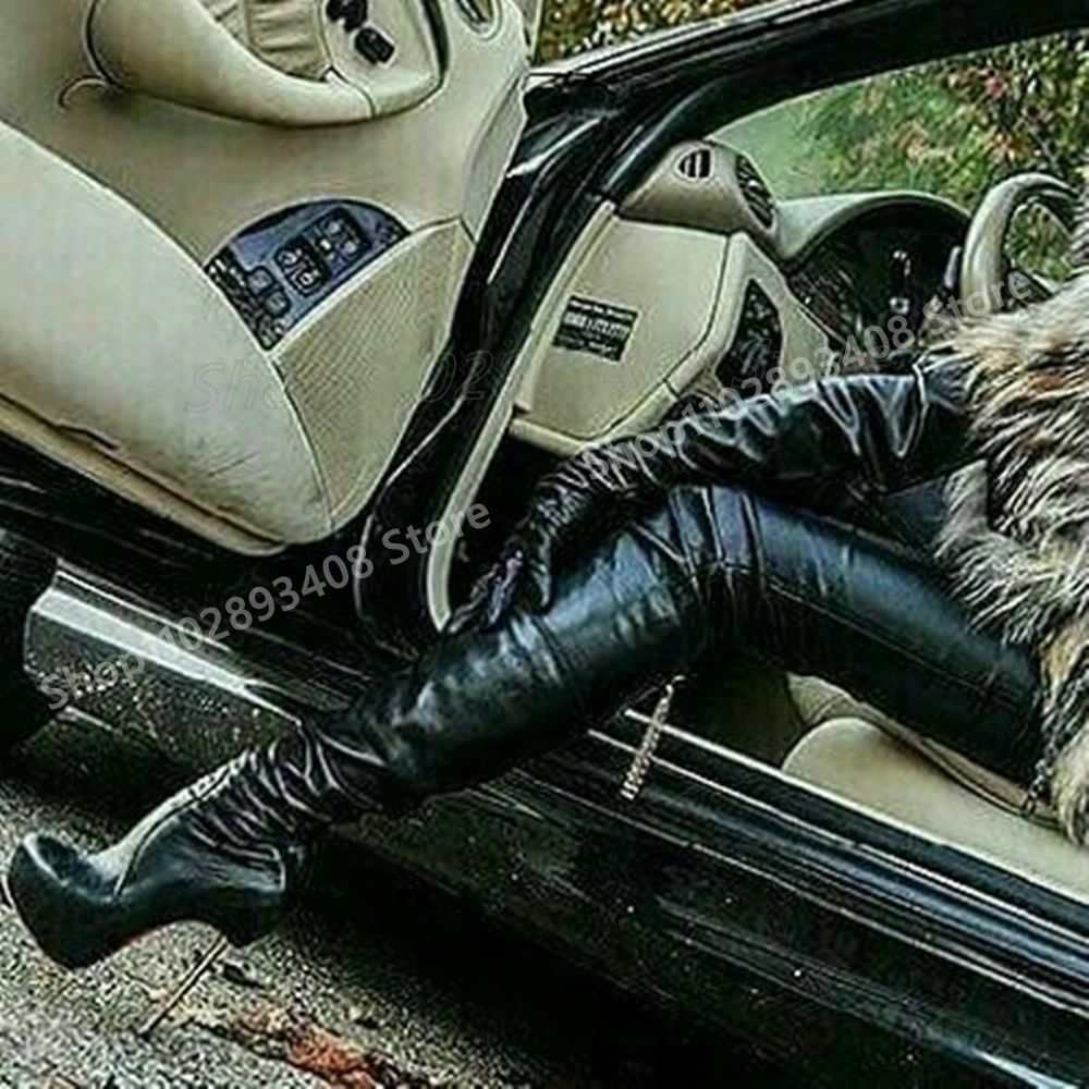 

Black Matte Leather Platform Over the Knee Boots Platform Zipper Stiletto High Heel Fashion Sexy Women Shoes 2025 Para Mujere
