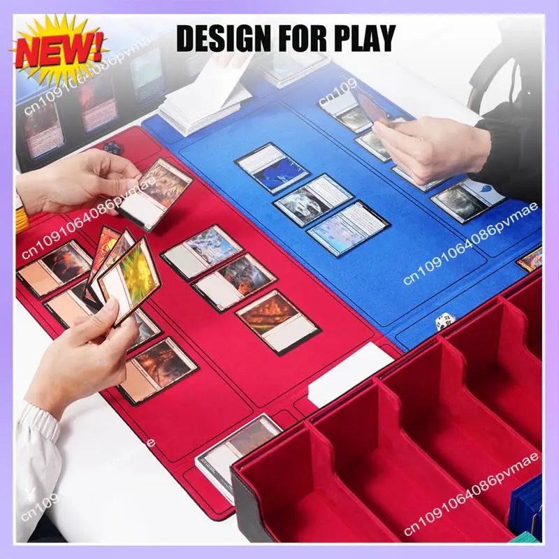 

T24C Trading Card Storage Box 5 Row Card Deck Case Magnetic Card Box With Lid Black+Blue