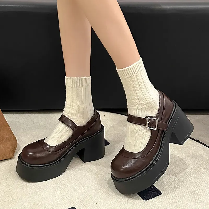 Chunky Loafers Shoes 2024 Women Japanese Style Slip On Leather Shoes Women Fashion Girls Thick Sole Heel Platform Lolita shoes