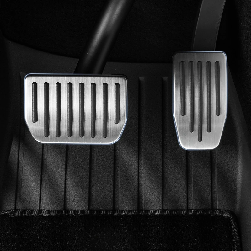 For Tesla Model 3/Y Stainless Steel Accelerator Brake Foot Pedal Cover Foot Rest Pad Non‑Slip Interior Modification Accessories
