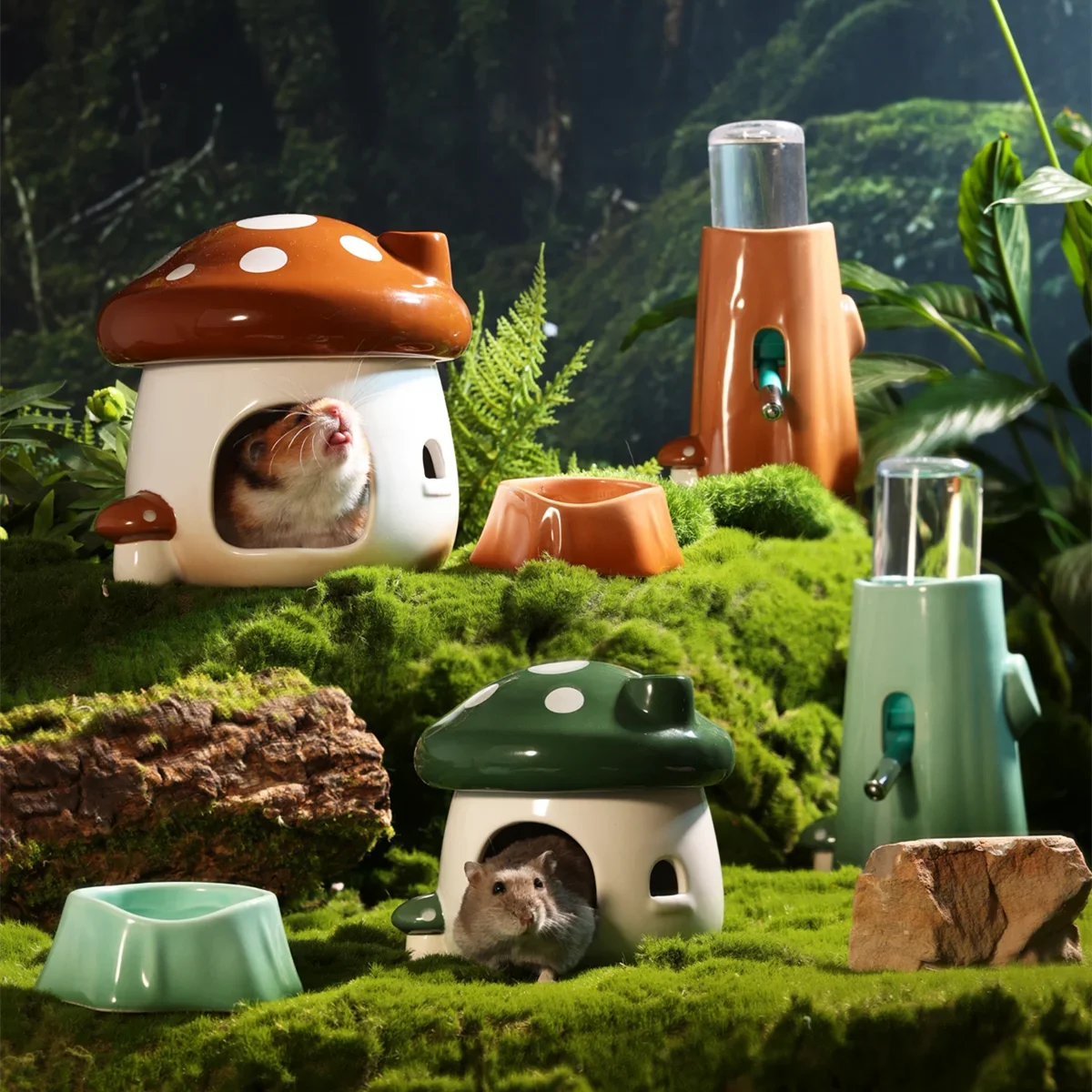 Cute Pet Items Hamster Cage Ceramic Mushroom House Small Pet Bowl For Rabbit Ferret Rat Chinchilla Hedgehog Pet Products