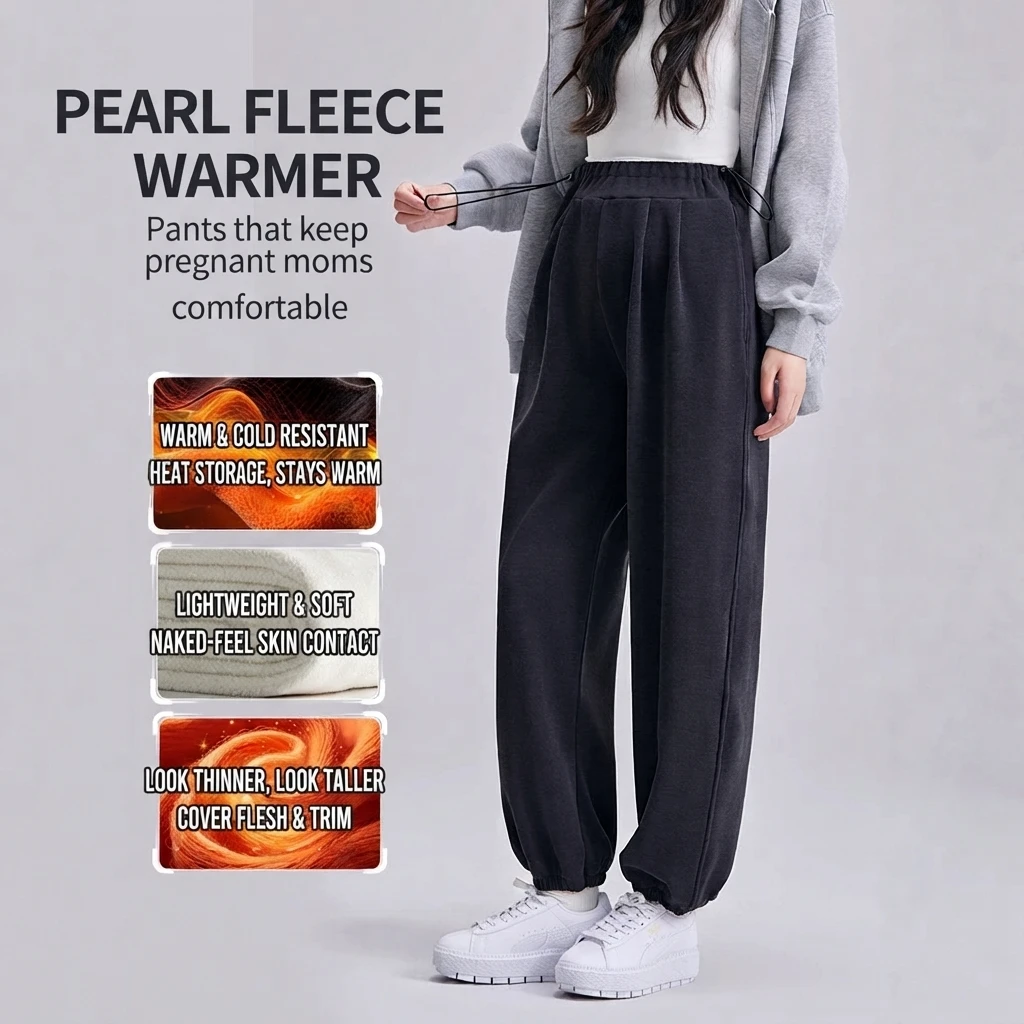 Maternity Pants Fleece Thickened Autumn Winter New Loose Casual Trousers Belly Support Comfortable Sweatpants Women