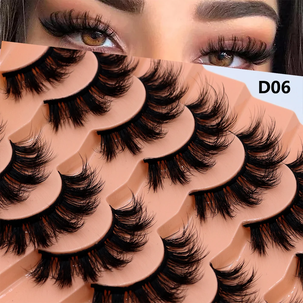 New 7 Pairs Cat Eye Lashes Fluffy Faux Mink Lashes 8D Wispy Lashes Pack Dramatic Long Thick Volume Eyelashes False Eyelashes