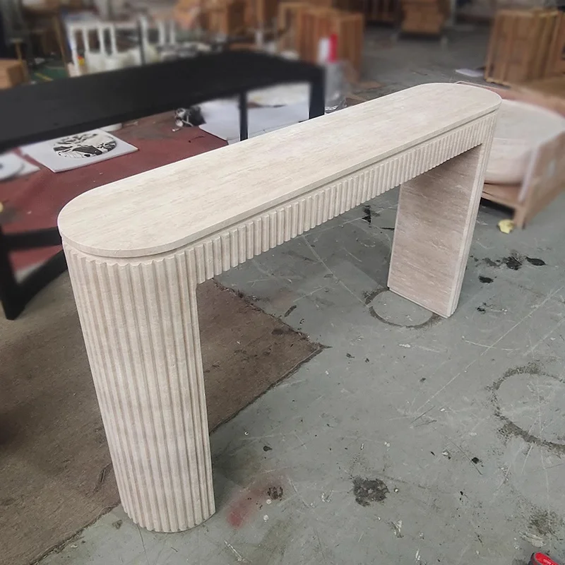 Living Room Marble Furniture Set Modern Luxury Entry  Console Table with Deep Textured Natural Stone Travertine Console Tablepro