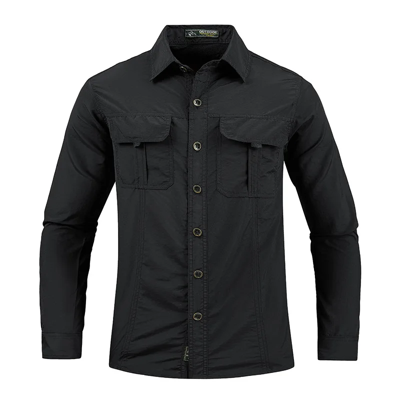 

Men Shirt Outdoor Workwear Shirt for Men Quick Dry Breathable Waterproof Long Sleeve Top with Big Pockets Lapel Plus for Spring
