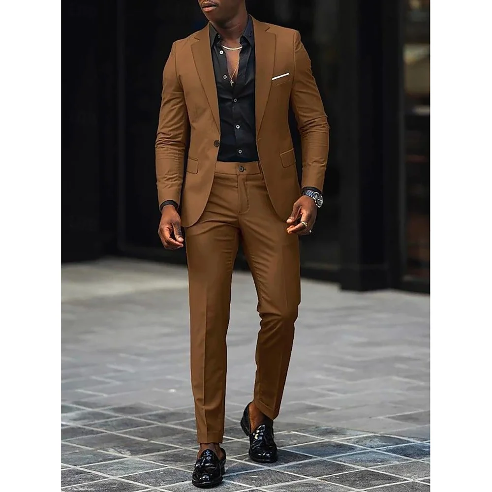 

Elegant Slim Fit Men's Suit 2 Pieces Jacket Pants Wedding Groom Tuxedo Banquet Customized Chic Outfits