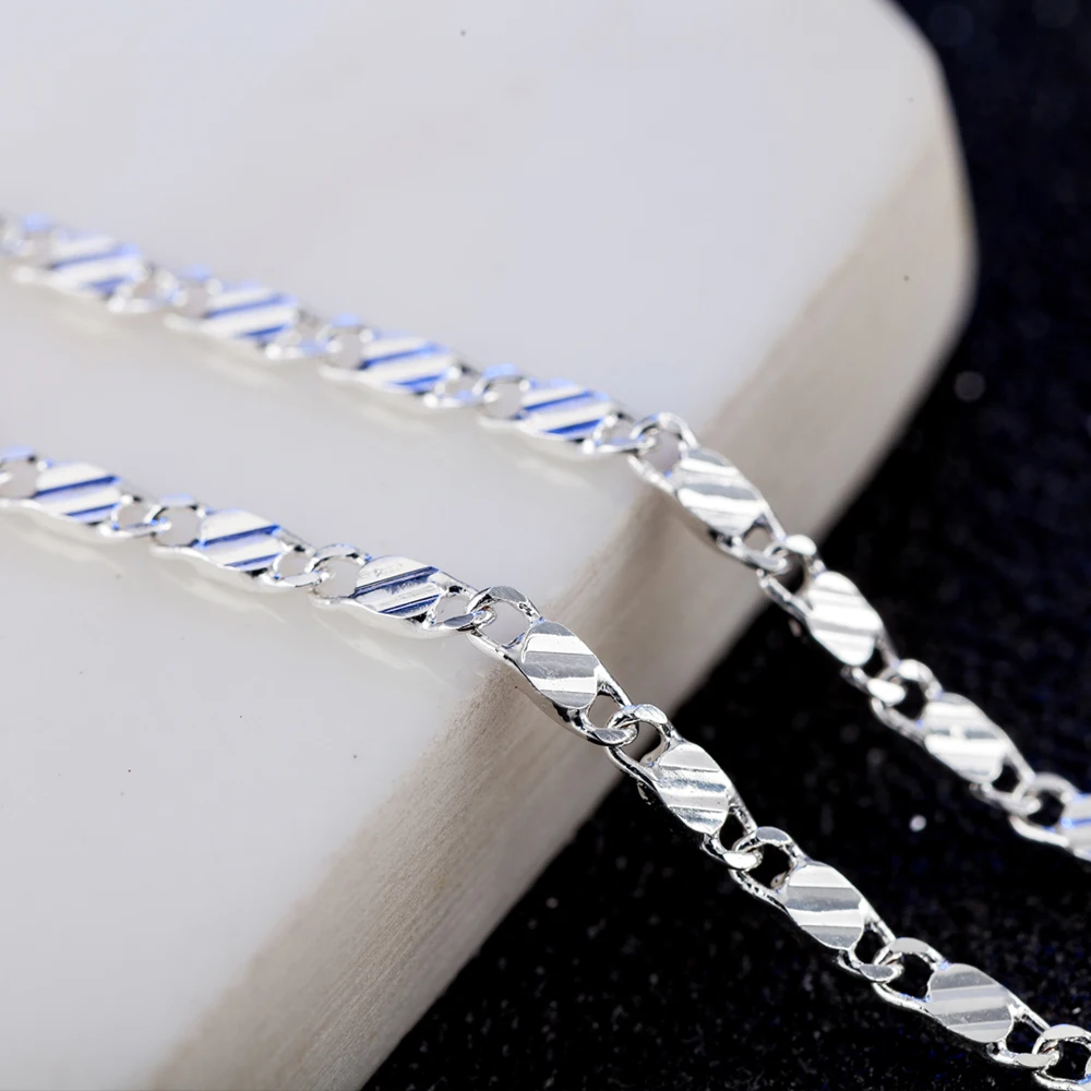 

New Luxury 925 Sterling Silver Special 2mm Flat Clavicle Chains Necklaces Men Women Wedding Jewelry Christmas Gifts 40-75cm