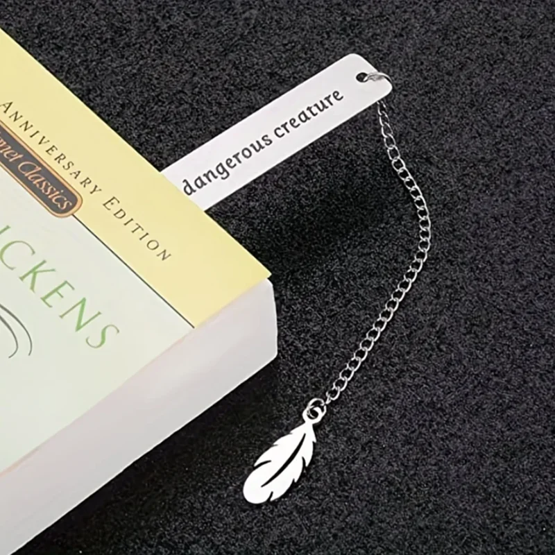 1 Stainless Steel Lettering Slogan Bookmark for Page Books Readers Children Collection Teacher's Day Leaf Pendant Gifts Bookmark