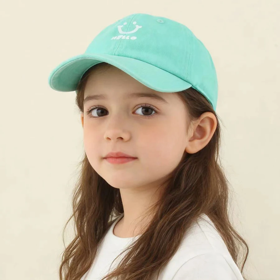 New Vintage Washed Cotton Baby Baseball Cap Kids Candy Color Hello Letter Sun Hats For Boy Girls Summer Soft Snapback Hat