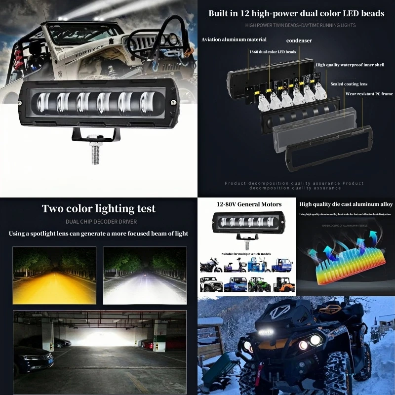 

Car Motorcycle Modification Front Bumper Light 30W Dual Color Yellow White Light Spotlight 12V-80V 7D LED Off-road Driving Light