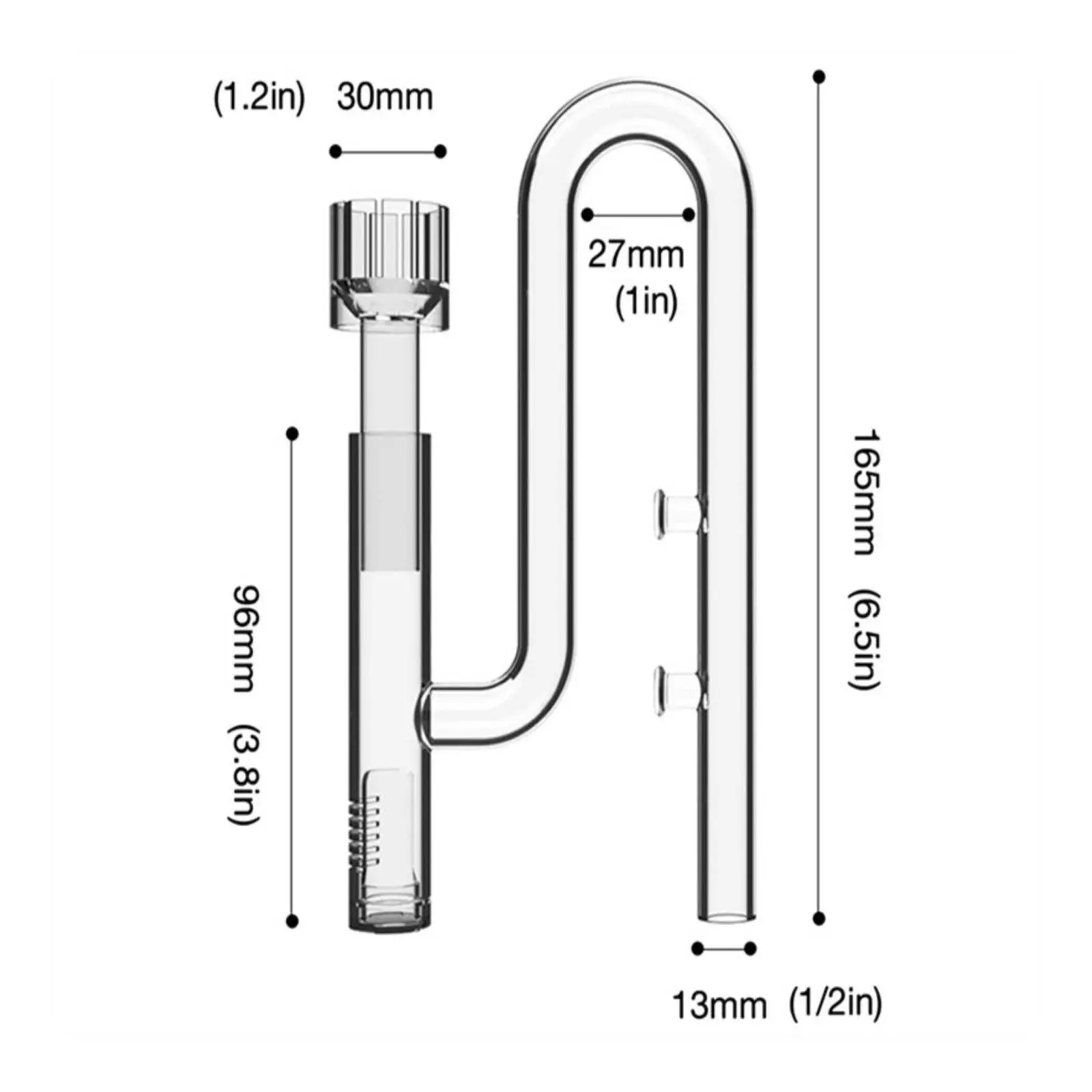 Aquarium Skimmer High-clearness Glass Inflow Outflow Pipe with Surface Skimming for Fish Tank Filtration System