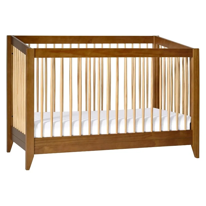 Sprout 4-in-1 Convertible Crib with Toddler Bed Conversion Kit in Chestnut and Natural, Greenguard Gold Certified