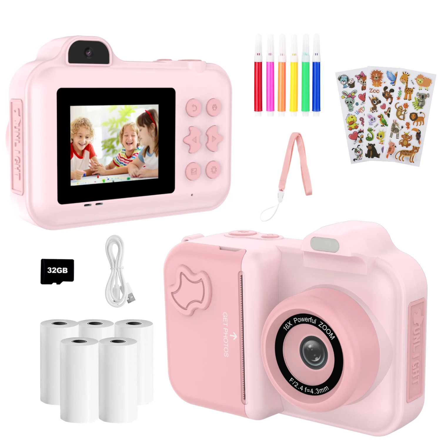 Appareil Photo pour enfants, impression instantanée, double objectif, enregistrement vidéo, Photo, impression thermique, Mini appareil Photo numérique avec carte 32G