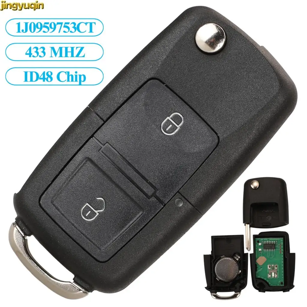

Jingyuqin 1J0959753CT/DJ/AG/1M0959753C/E 433MHZ ID48 Chip For Volkswagen VW MK4 Seat Altea Alhambra 2BTN Remote Car Key Fob