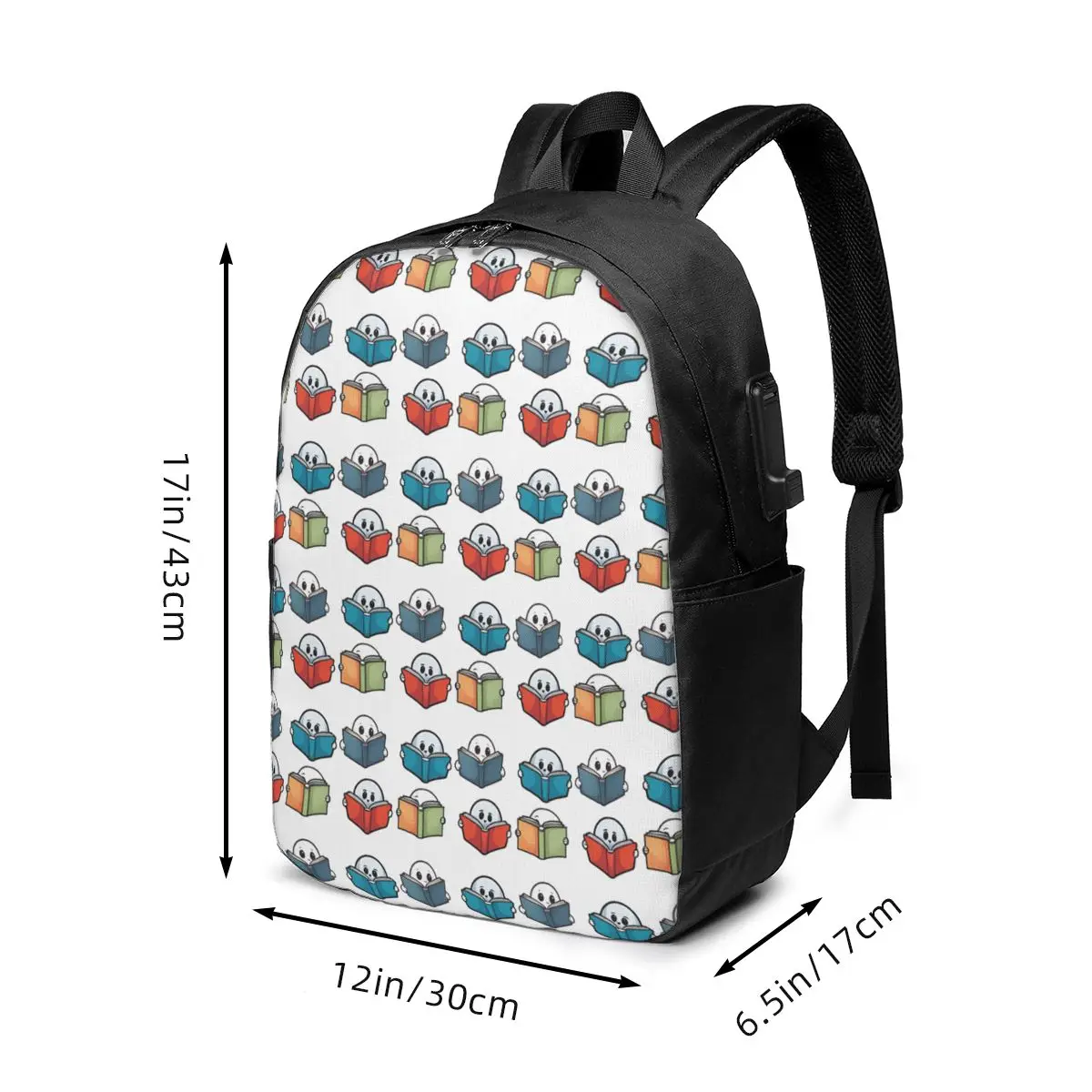 Cute Ghost Reading Books Design Backpack Travel Notebook Bag Computer College Student School Bag Laptop Shoulder Bags Men Women