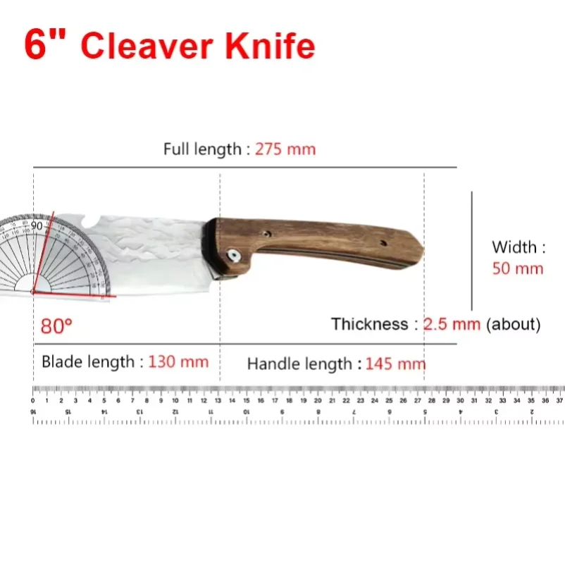Folding Blade Chef Knife Meat Cleaver Hand-forged Cutting Knives Stainless Steel Butcher Knife Vegetable Fruit Kitchen Knives
