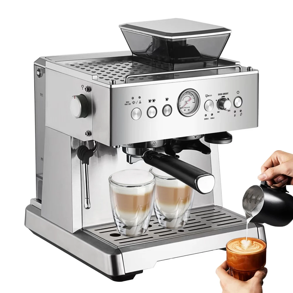 

Custom Manual Semi Automatic Home Restaurant Commercia Electric Smart Coffee Maker Espresso Machine With Bean Grinder