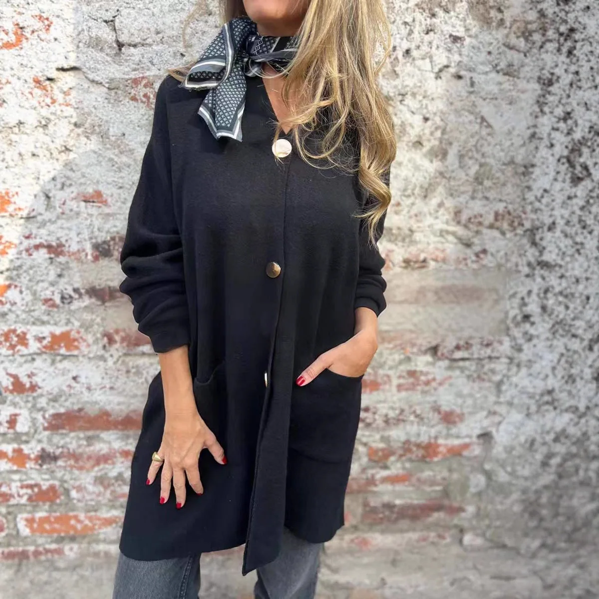 Casaco Feminino Autumn Winter Versatile Mid-length Cardigan Jacket Women New Single-breasted Pocket Solid Color Knitted Cardigan