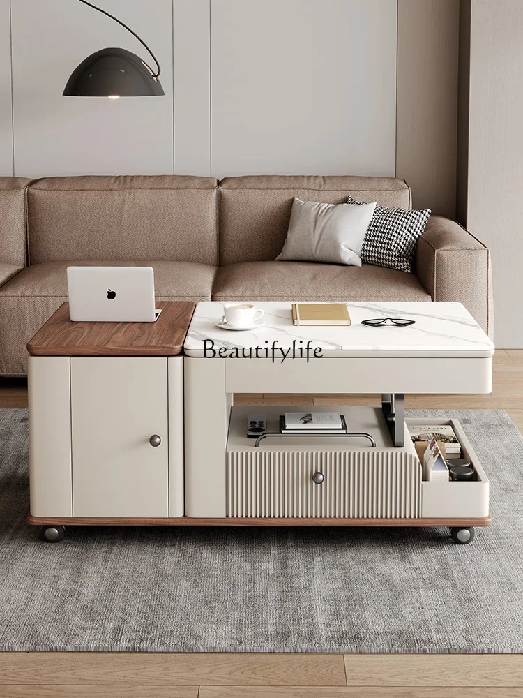 

FG11Mobile Solid Wood Coffee Table Modern Light Luxury Living Room New Storage Lifting Household Cart Side Table