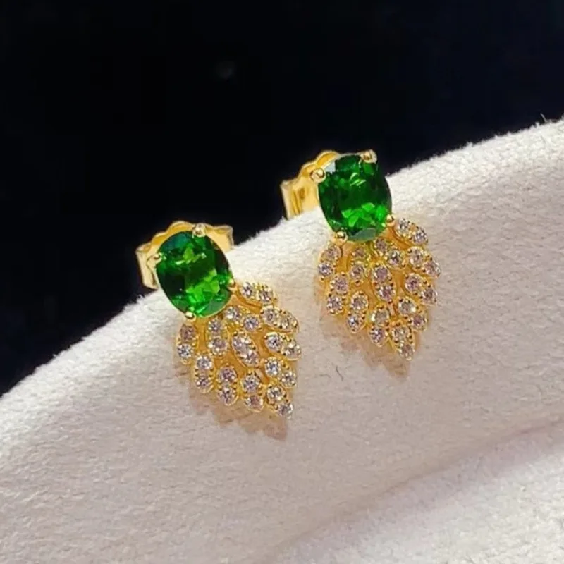 

925 silver designer stud earrings natural chrome diopside earrings solid silver diopside jewelry with 18K gold plating