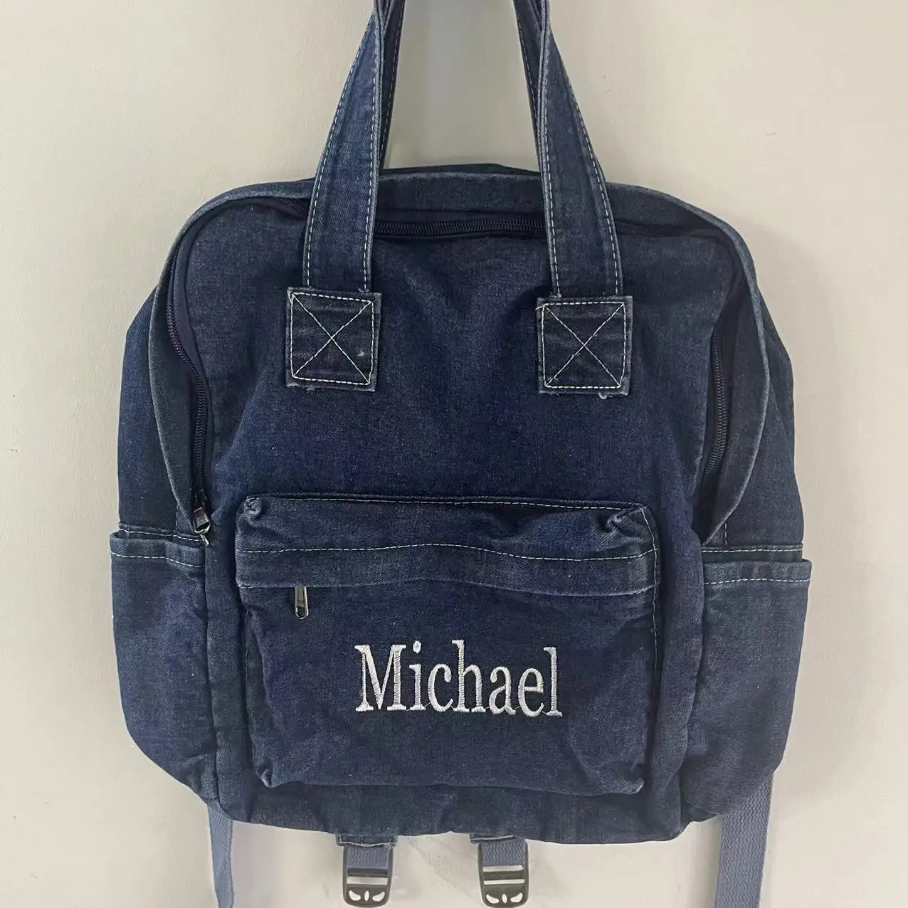 Mochila personalizada do estudante do ensino médio, mochila jeans simples, grande capacidade, qualquer nome, bordado, novo