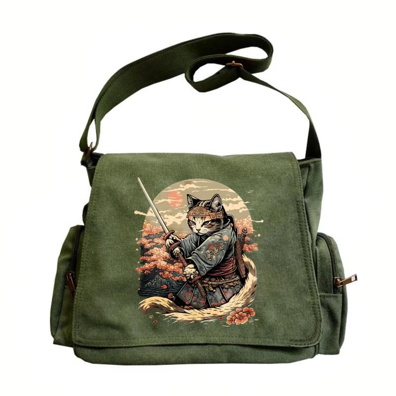 

Vintage Unisex Shoulder Bag Crossbody Bag Canvas Messenger Bag Cat Print Large Capacity Laptop Bag