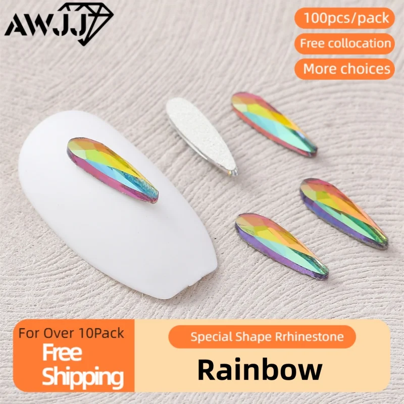 100pcs/pack Rainbow Gradient Various shapes Self-Adhesive Precision-cut Nail Art Rhinestones Skilled Choice Eco-Friendly & Safe