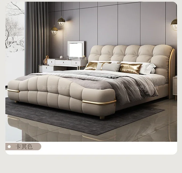 Italian Style Light Luxury Luxury Marriage Bed Large Soft Bag Backrest Leather Bed Simple Modern Bedroom Double BedAsmt09