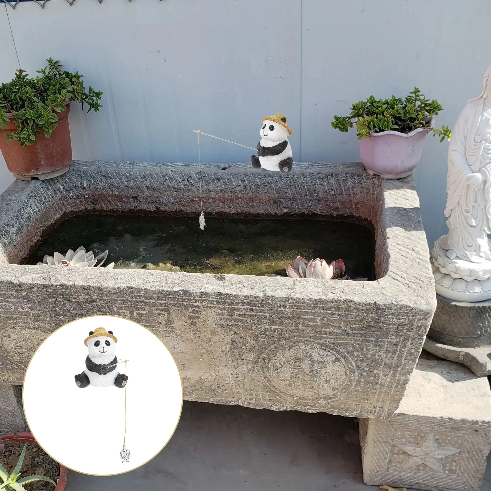 

Garden Panda Fishing Statue Resin Animal Sculpture for Yard Pond Balcony Rockery Decor Animal Shaped Ornament Yard Animals Decor
