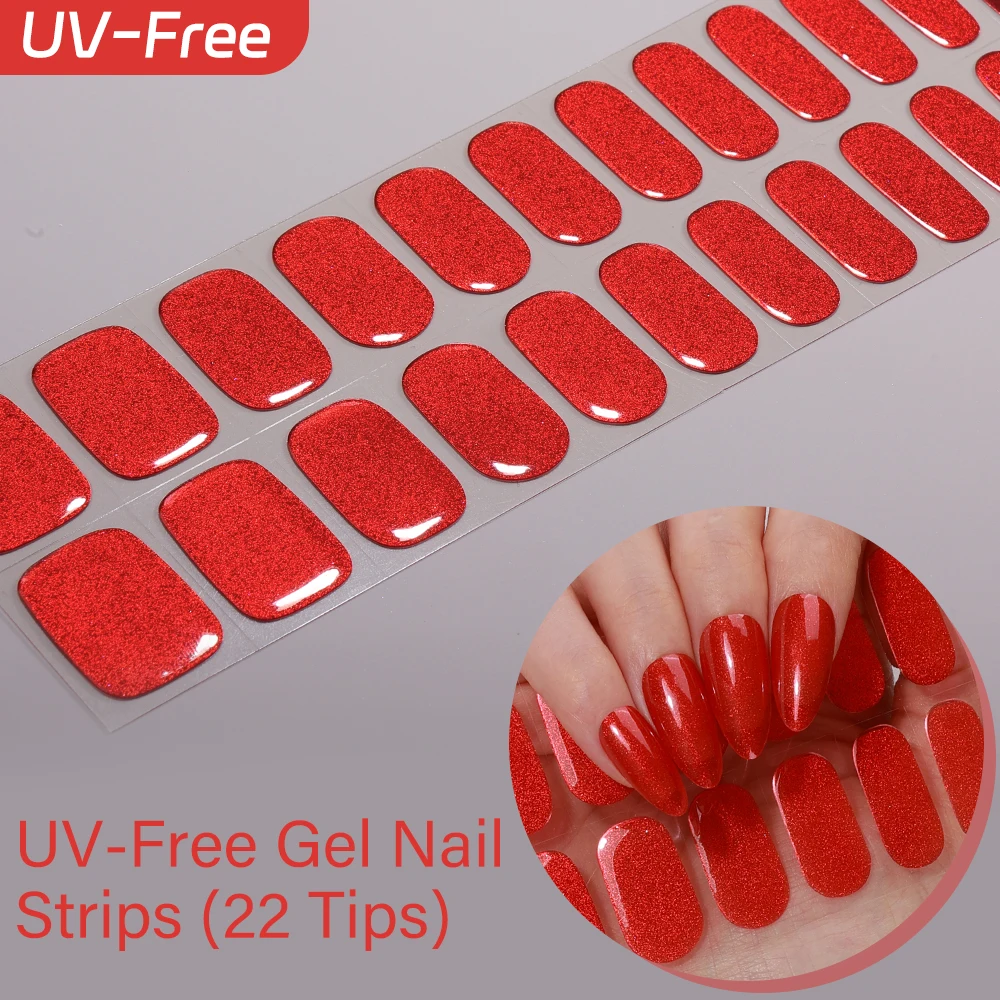 22Tips Sparkling UV-Free Gel Nail Stickers Glitter Foil Full Cover Self-Adhesive Gel Polish Nail Strips DIY Manicure Decoration