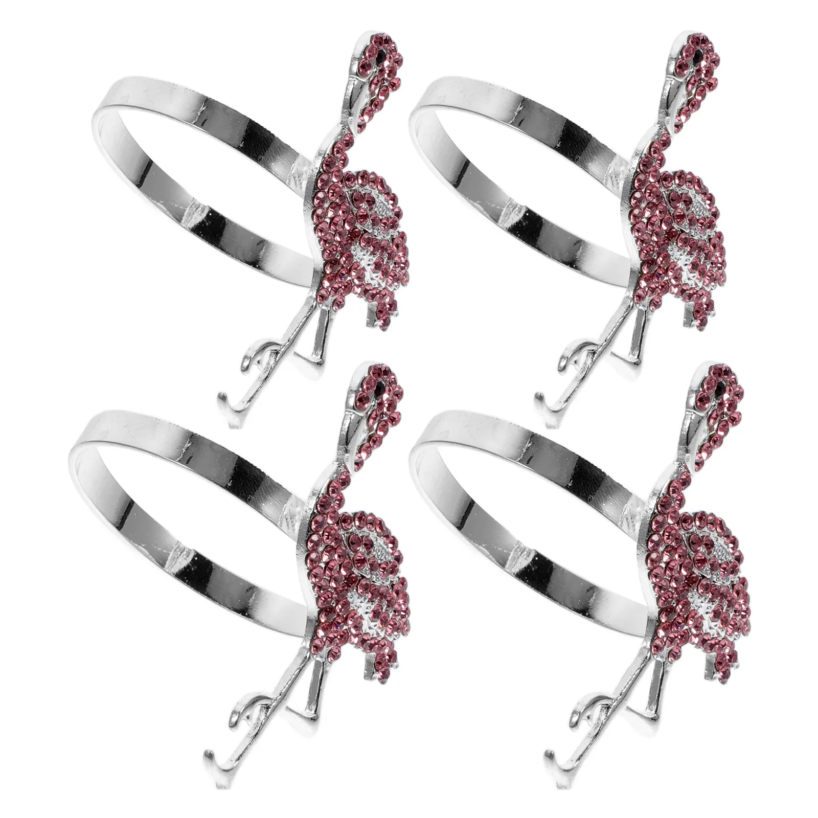 

4Pcs Napkin Rings Flamingo Shaped Pink Diamond Decorative Kitchen Bar Supplies Easy CleanMaterial for Hawaii Party Home