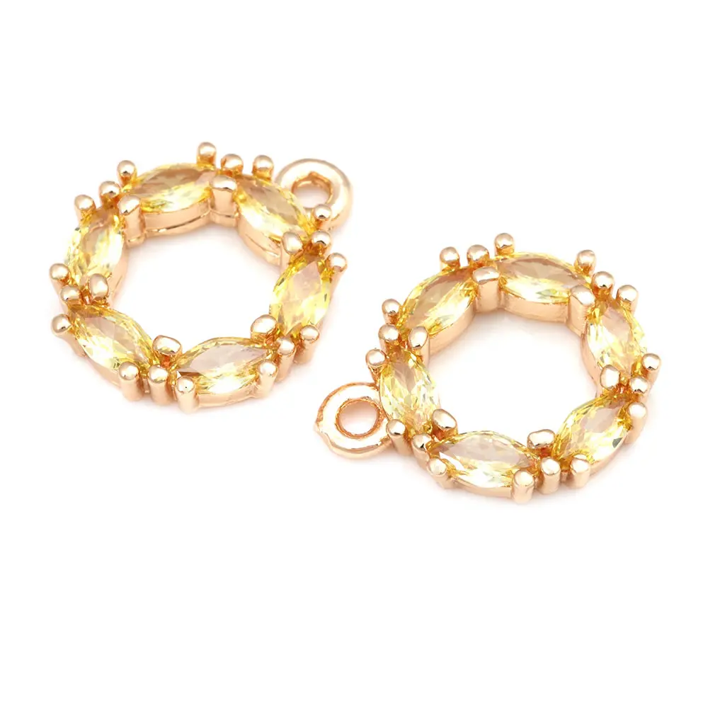 18K Gold Color Brass and Zircon Round Charms Pendants High Quality Jewelry Making Necklace Earrings Accessories for Women