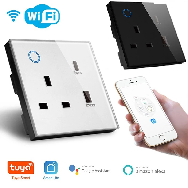 tomada de parede tuya wifi inteligente usb tomada universal power touch switch carga sem fio funciona com alexa google home 13a 01