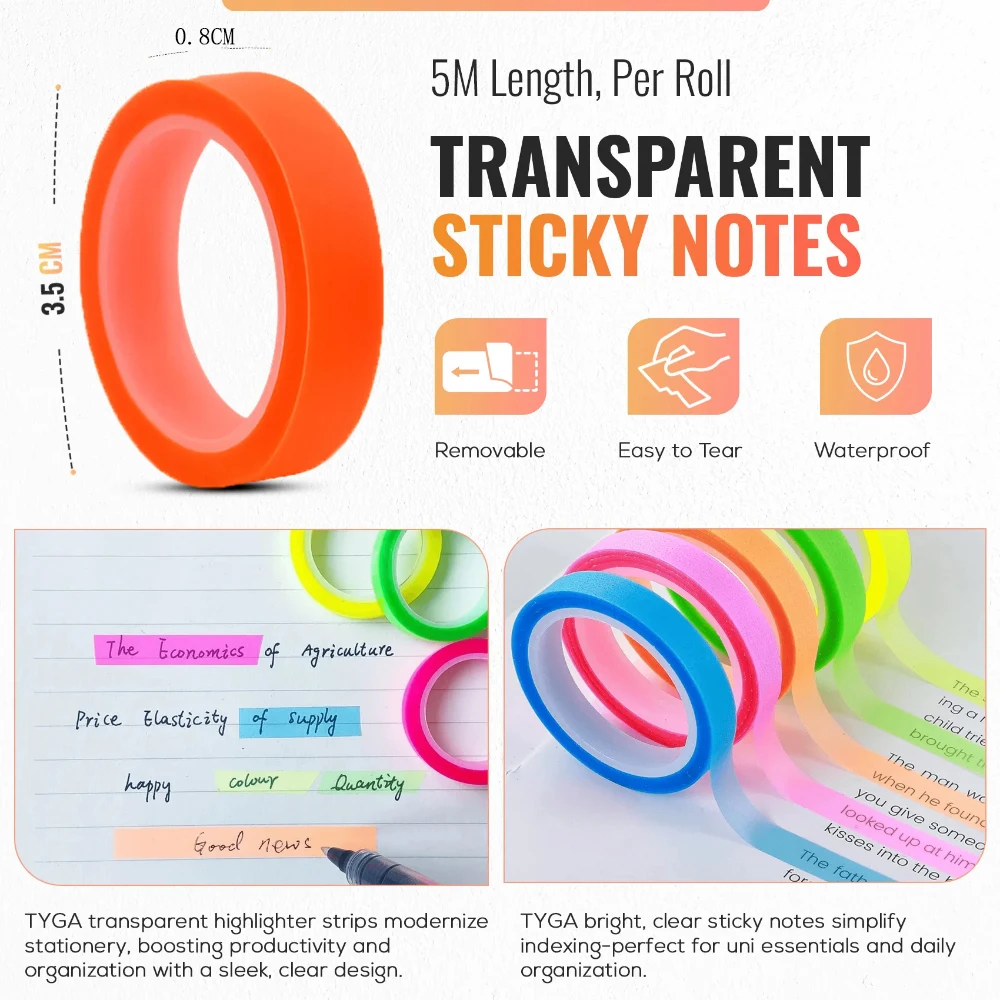 5/10 Rolls Colorful Highlighter Tape Highlighter Tape Removable Transparent Strips Highlighter Tapes for Books Teachers Students