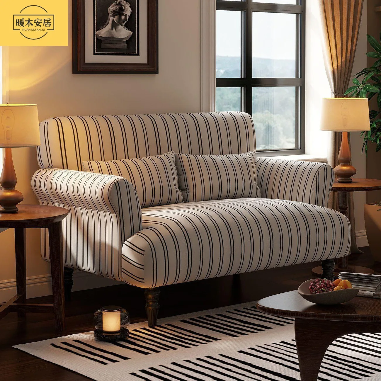 DSA retro home sofa chair small apartment living room single double sofa B & B apartment pastoral straight row sofa