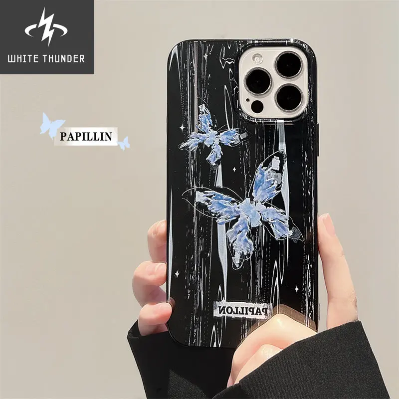 Creative Sweet Cool Bright Black Blue Butterfly Silicone Shell For iphone 11 12 13 Mini 14 Pro Max 7 8 Plus Xr X Xs Phone Case