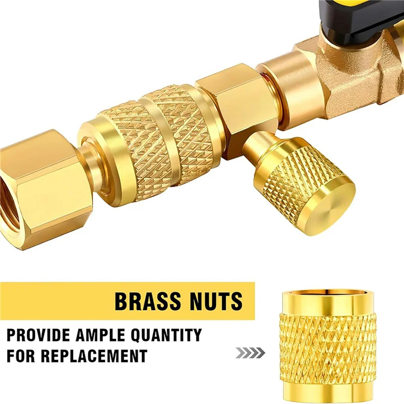 

【A87T】100 шт. латунная расклешенная крышка 1/4 дюйма, твердые латунные колпачки с уплотнительным кольцом из неопрена, колпачки клапанов SAE HVAC 1/4 дюйма