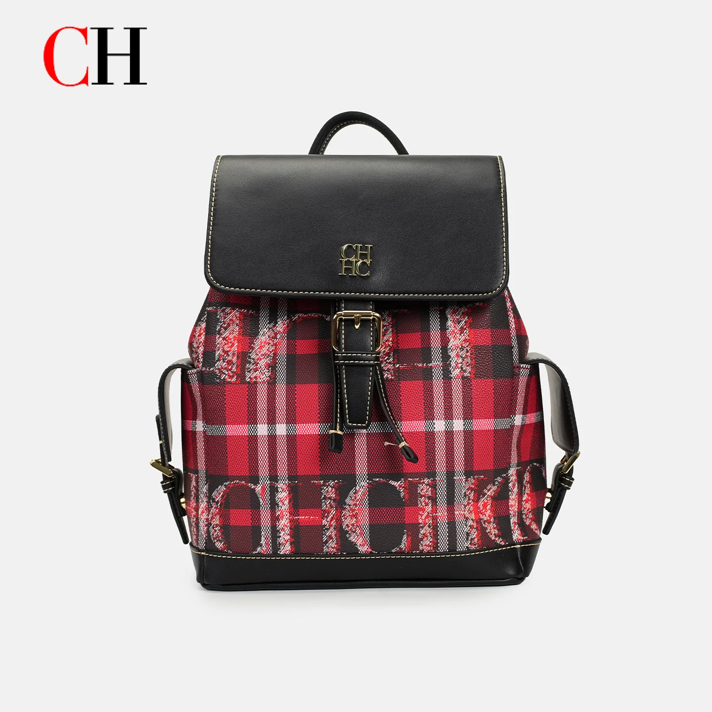 CH Women Plaid Backpack Fashion Mini Shoulder Bag Vintage Check Pattern PU Leather Small Backpack Casual Travel Handbag