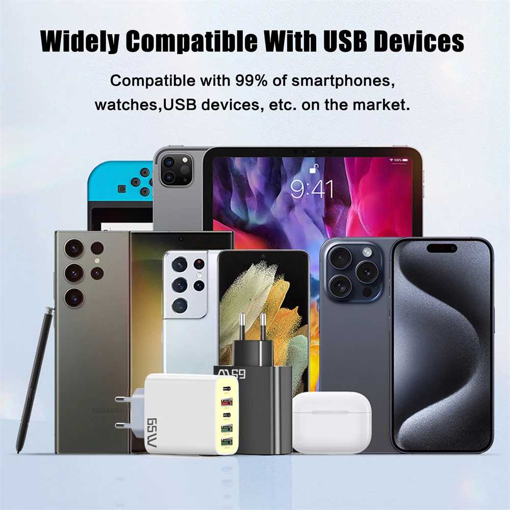 USB Fast Charger 5 Ports PD Type C Quick Charge Phone Charger Adapter For iPhone 15 Pro Samsung Xiaomi Huawei USB C Wall Charger