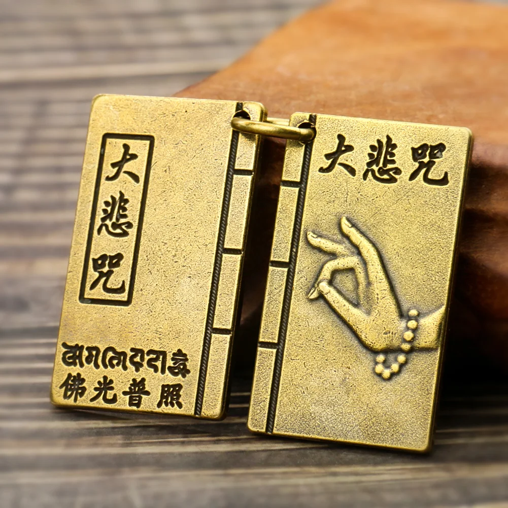 Brass Buddhism Great Compassion Mantra Pendant Surangama Mantra Prajnaparamita Hrdaya Sutra Waist Bless Amulet Jewelry Accessory