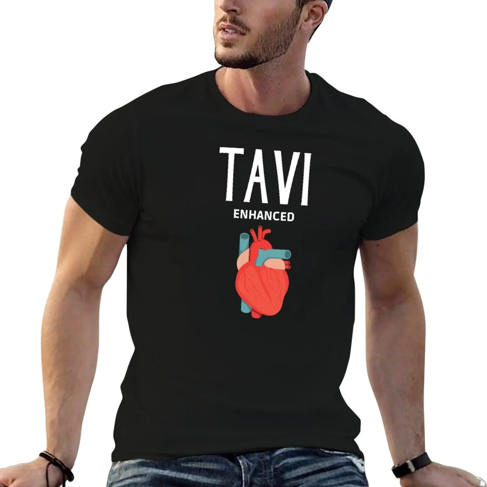 TAVI Enhanced - Transcatheter aortic valve implantation (White Text) T-Shirt