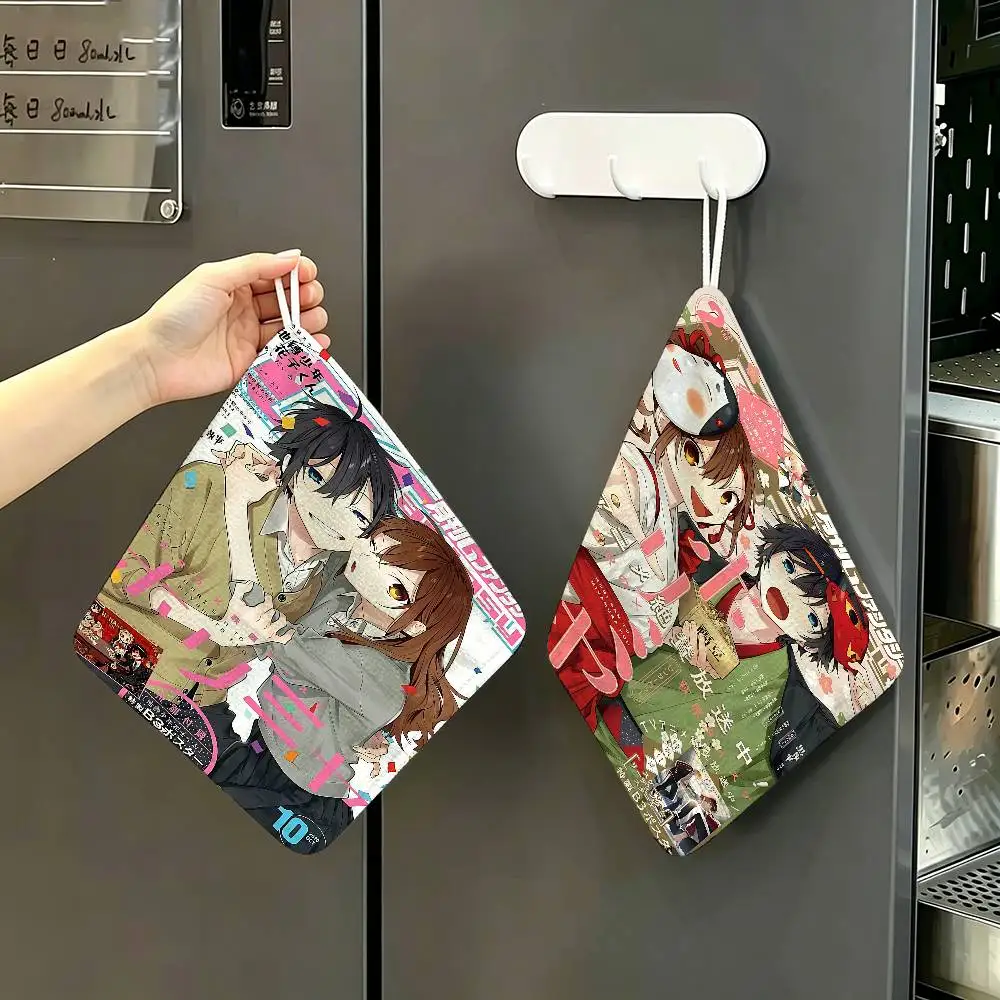 Anime Figure Horimiya  Polyester Cotton Hanging Kitchen Towel, Soft Hand Wiping Towel, Reusable for Kitchen Bathroom Home