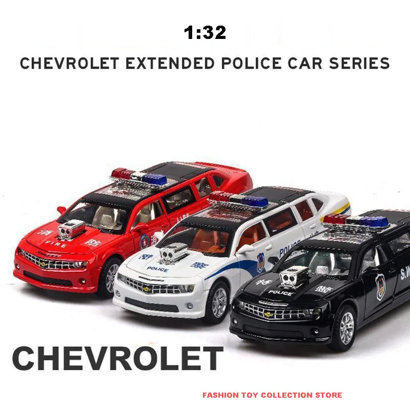 

1: 32 CHEVROLET EXTENDED POLICE CAR Diecasts Toy With Sound and Light Pull Back Vehicles Decoration Toys For Kids Gift