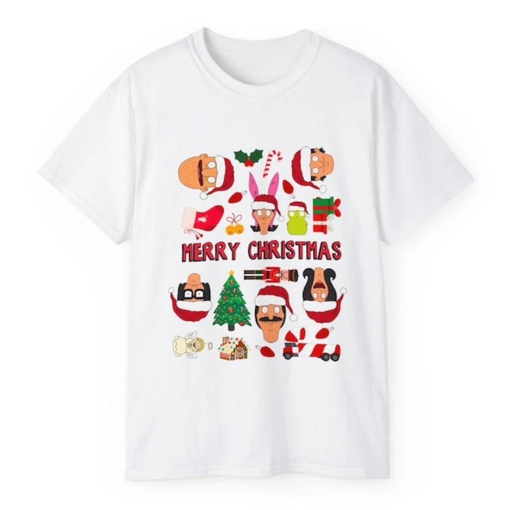 بوب برغر عيد ميلاد سعيد امرأة قميص مطبوع مضحك الكرتون تينا لويز بوب ليندا جين بيلشر تيدي عطلة القطن التي شيرت