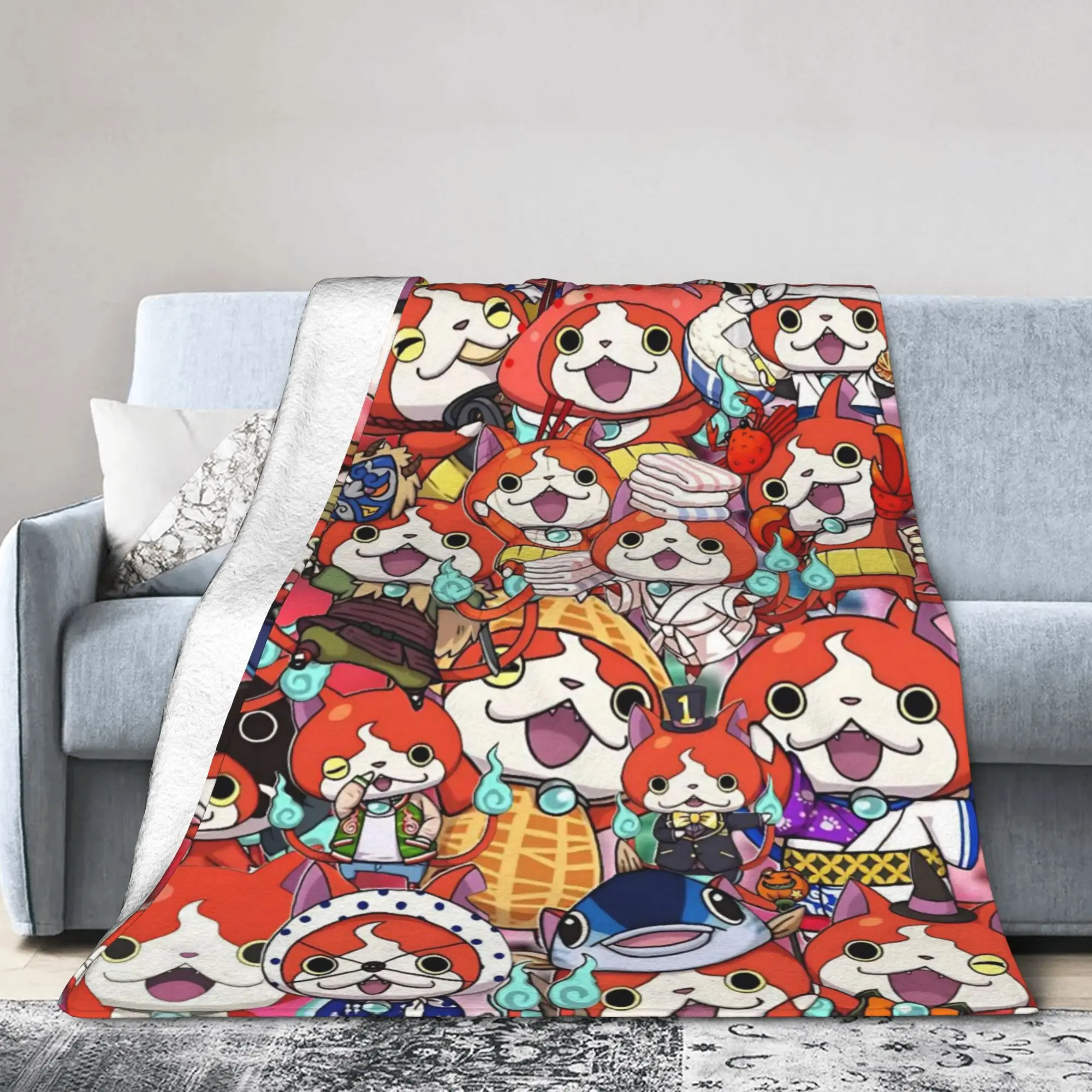 Yokai Watch Game Coral Fleece Plush Throw Blanket Jibanyan  Blanket for Sofa Outdoor Ultra-Soft Bedspread